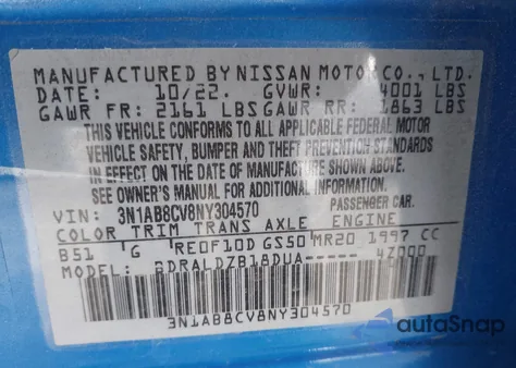 2022 Nissan Sentra Sv from USA, damaged, VIN 3N1AB8CV8NY304570
